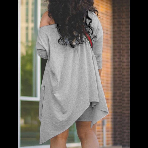 Casual Asymmetrical/Tunic Style Grey off a shoulder Top & Shorts Outfit - Picture 4 of 7